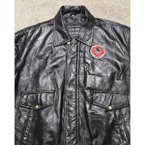 VTG Napoline Leather Outfitters NRA Patchwork Bomber Jacket Coat Leather Mens XL